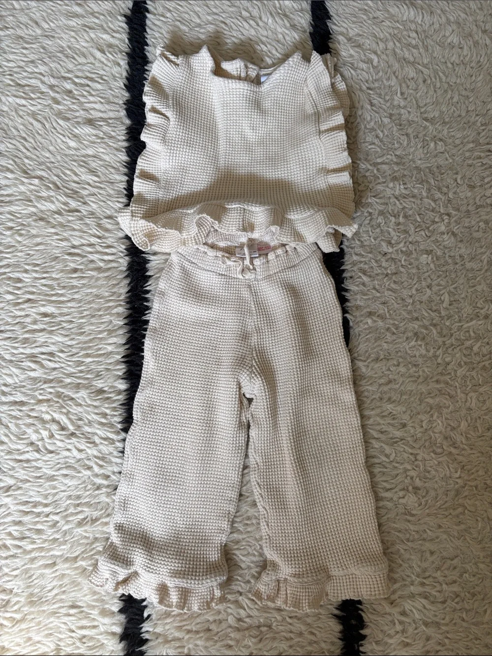 Zara Kids Ecru Ruffle Waffle Vest and Culottes